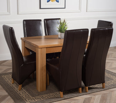 Dakota Small Oak Dining Table with 6 Lola Brown Leather Chairs