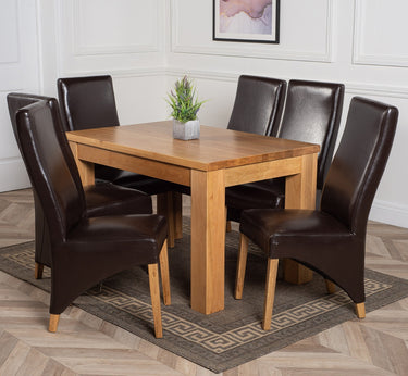 Dakota Small Oak Dining Table with 6 Lola Brown Leather Chairs