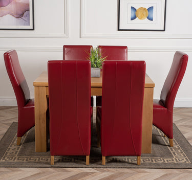 Dakota Small Oak Dining Table with 6 Lola Burgundy Leather Chairs