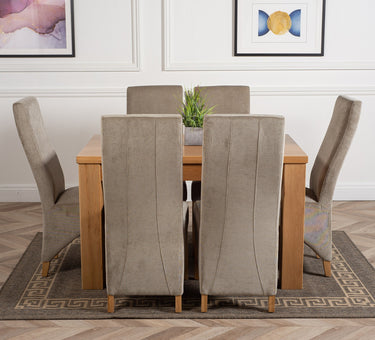 Dakota Small Oak Dining Table with 6 Lola Grey Fabric Chairs