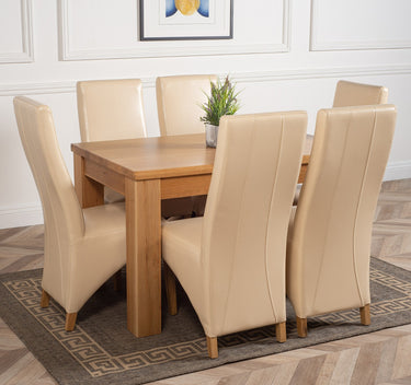 Dakota Small Oak Dining Table with 6 Lola Ivory Leather Chairs