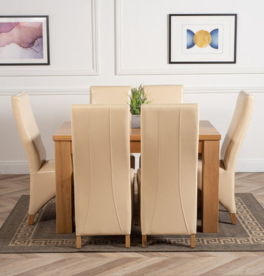 Dakota Small Oak Dining Table with 6 Lola Ivory Leather Chairs