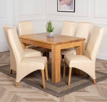 Dakota Small Oak Dining Table with 6 Lola Ivory Leather Chairs