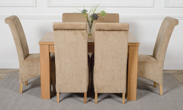 Dakota Small Oak Dining Table with 6 Montana Beige Fabric Chairs