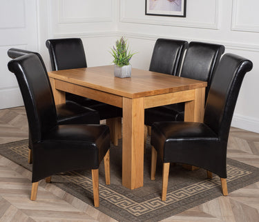 Dakota Small Oak Dining Table with 6 Montana Black Leather Chairs