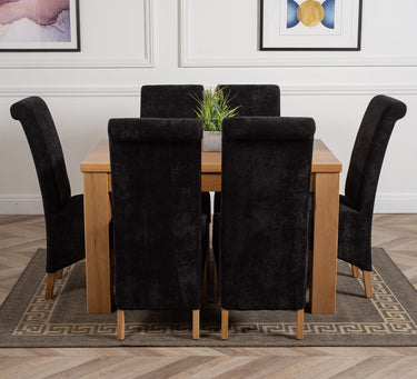 Dakota Small Oak Dining Table with 6 Montana Black Fabric Chairs
