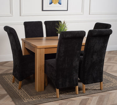 Dakota Small Oak Dining Table with 6 Montana Black Fabric Chairs