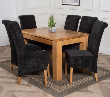 Dakota Small Oak Dining Table with 6 Montana Black Fabric Chairs