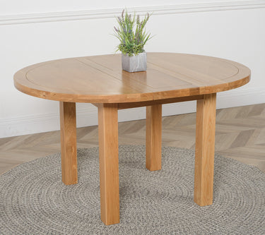 Edmonton Round Extendable Oak Dining Set with 6 Washington Beige Fabric Chairs
