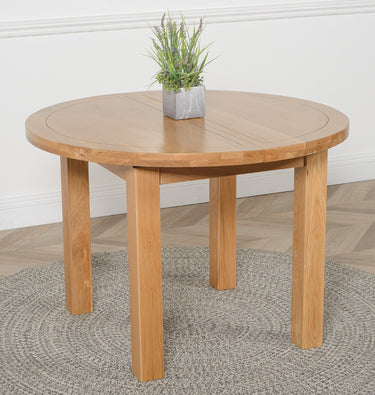 Edmonton Round Extendable Oak Dining Set with 6 Lola Beige Fabric Chairs
