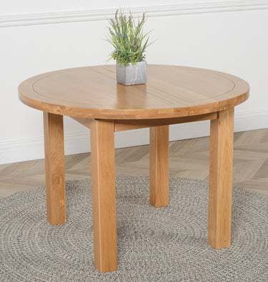 Edmonton Round Extendable Oak Dining Set with 4 Washington Grey Fabric Chairs