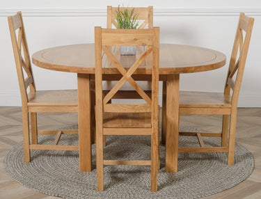 Edmonton Round Extendable Oak Dining Set with 4 Berkeley Oak Chairs