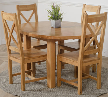 Edmonton Round Extendable Oak Dining Set with 4 Berkeley Oak Chairs