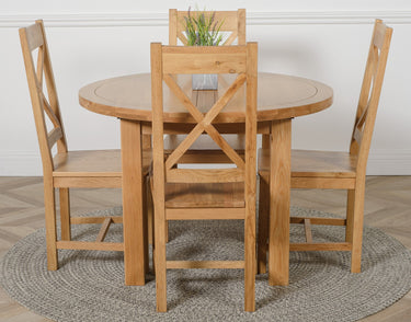 Edmonton Round Extendable Oak Dining Set with 4 Berkeley Oak Chairs