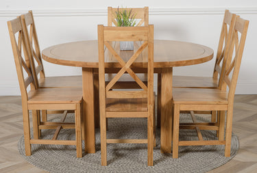Edmonton Round Extendable Oak Dining Set with 6 Berkeley Oak Chairs