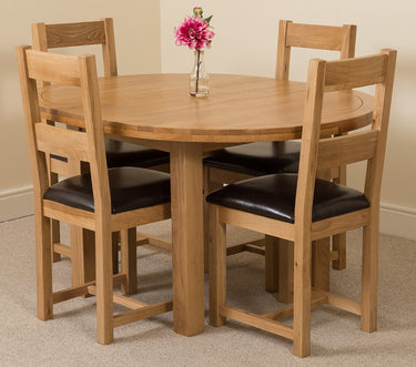 Edmonton Round Extendable Oak Dining Set with 4 Lincoln Oak Chairs