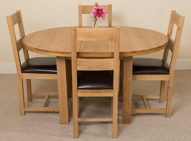 Edmonton Round Extendable Oak Dining Set with 4 Lincoln Oak Chairs