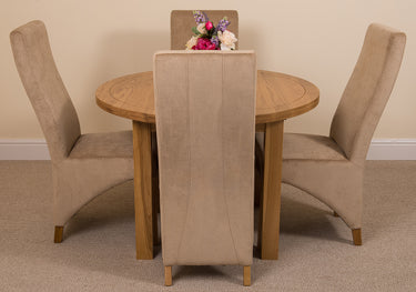 Edmonton Round Extendable Oak Dining Set with 4 Lola Beige Fabric Chairs
