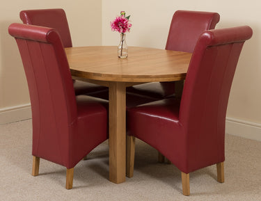 Edmonton Round Extendable Oak Dining Set with 4 Montana Burgundy Leather Chairs