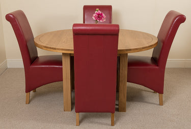 Edmonton Round Extendable Oak Dining Set with 4 Montana Burgundy Leather Chairs