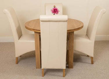 Edmonton Round Extendable Oak Dining Set with 4 Montana Ivory Leather Chairs