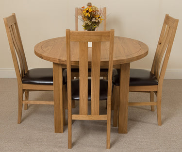 Edmonton Round Extendable Oak Dining Set with 4 Princeton Oak Chairs