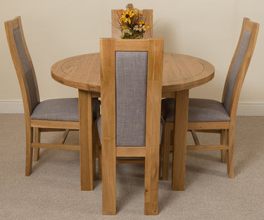 Edmonton Round Extendable Oak Dining Set with 4 Stanford Oak Chairs