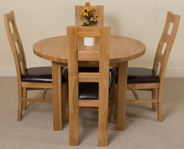 Edmonton Round Extendable Oak Dining Set with 4 Yale Oak Chairs
