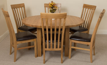 Edmonton Round Extendable Oak Dining Set with 6 Harvard Oak Chairs