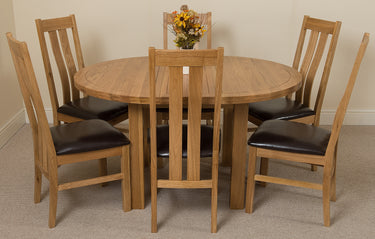 Edmonton Round Extendable Oak Dining Set with 6 Princeton Oak Chairs