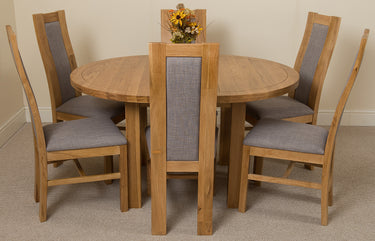 Edmonton Round Extendable Oak Dining Set with 6 Stanford Oak Chairs