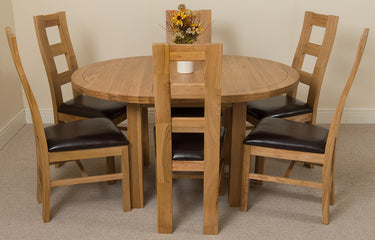 Edmonton Round Extendable Oak Dining Set with 6 Yale Oak Chairs