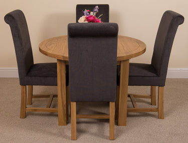 Edmonton Round Extendable Oak Dining Set with 4 Washington Black Fabric Chairs