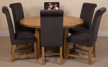 Edmonton Round Extendable Oak Dining Set with 6 Washington Black Fabric Chairs