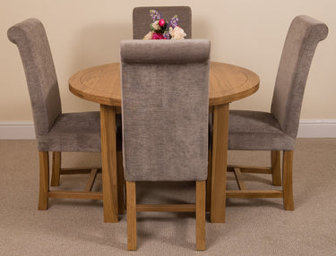 Edmonton Round Extendable Oak Dining Set with 4 Washington Grey Fabric Chairs