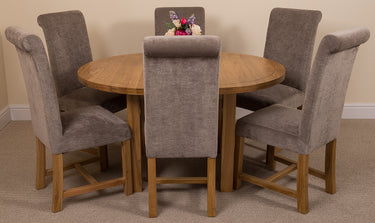 Edmonton Round Extendable Oak Dining Set with 6 Washington Grey Fabric Chairs