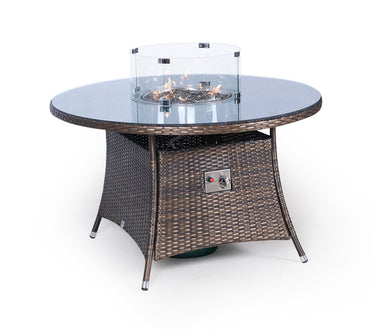Giardino Fire Pit 4 Seater Round Rattan Dining Table - Brown