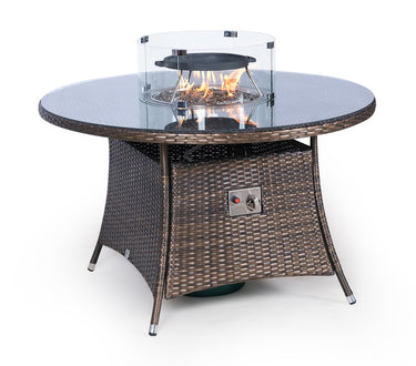 Giardino Fire Pit 4 Seater Round Rattan Dining Table - Brown