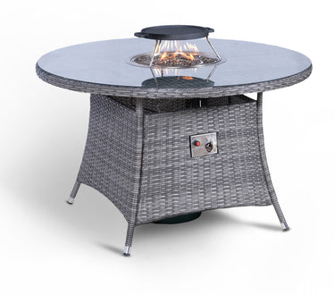 Giardino Fire Pit 4 Seater Round Rattan Dining Table - Grey