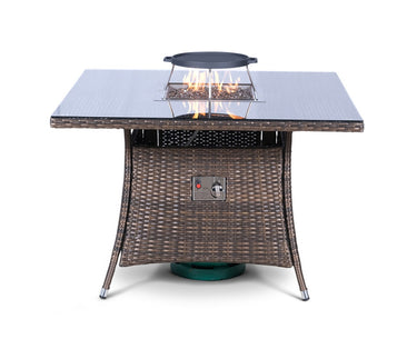 Giardino Fire Pit 4 Seater Square Rattan Dining Table - Brown
