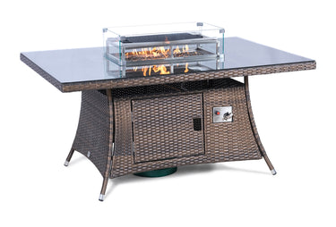 Giardino Fire Pit 6 Seater Rectangle Rattan Dining Table - Brown