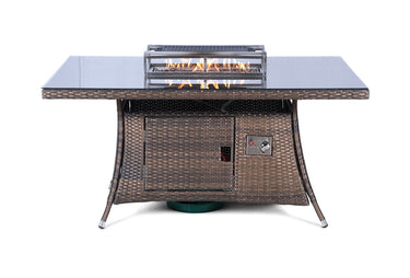 Giardino Fire Pit 6 Seater Rectangle Rattan Dining Table - Brown