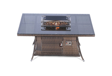 Giardino Fire Pit 6 Seater Rectangle Rattan Dining Table - Brown