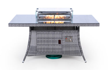 Giardino Fire Pit 6 Seater Rectangle Rattan Dining Table - Grey