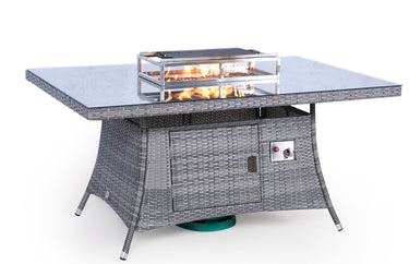Giardino Fire Pit 6 Seater Rectangle Rattan Dining Table - Grey