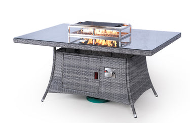 Giardino Fire Pit 6 Seater Rectangle Rattan Dining Table - Grey