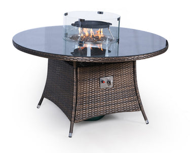 Giardino Fire Pit 6 Seater Round Rattan Dining Table - Brown