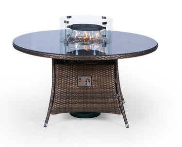 Giardino Fire Pit 6 Seater Round Rattan Dining Table - Brown