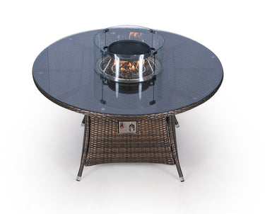 Giardino Fire Pit 6 Seater Round Rattan Dining Table - Brown