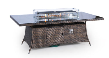 Giardino Fire Pit 8 Seater Rectangle Rattan Dining Table - Brown